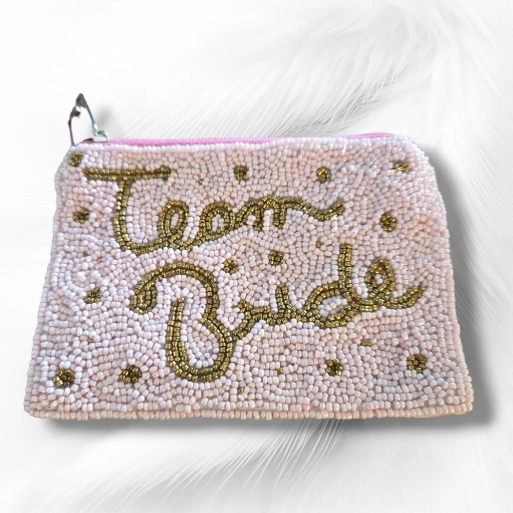 Pink Small Mini Size Team Bride Beaded Coin Purse for Women, Bachelorette Party - Picture 1 of 2